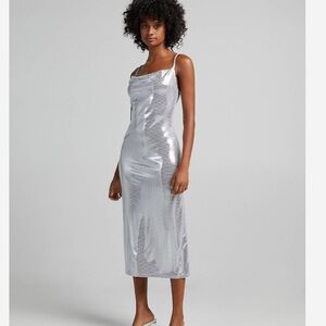 BNWT Bershka silver midi cowl neck dress m